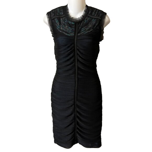BCBGMaxAzria Dress Black Small S 4 6 Silk Contrast Neck Colorful Bib Sleeveless - Picture 3 of 7
